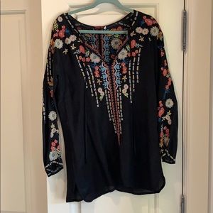 Johnny Was long sleeve embroidered top.